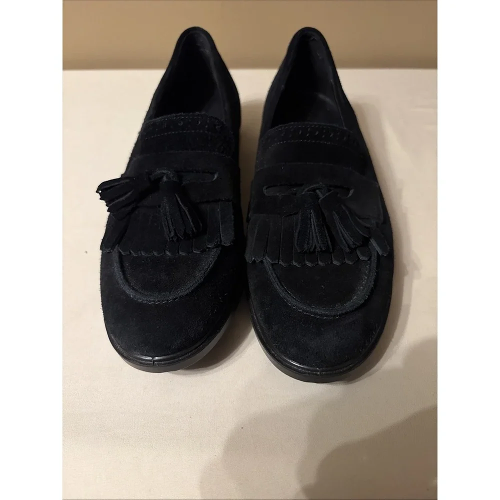 ECCO Women's 41 US 10 Black Suede Classic Loafers Tassel Kiltie Brogue Detail